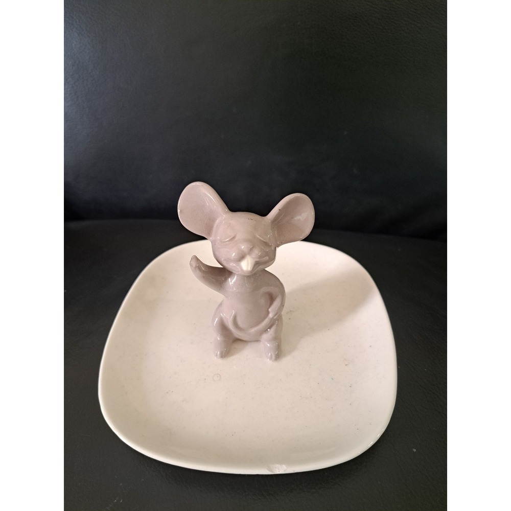 Ceramic mouse cheese plate Or Trincket Plate For Jewelery‎ 6" by 6" gray mouse